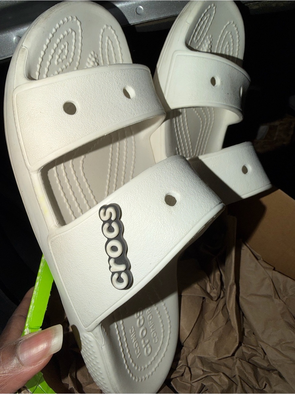 CROCS Size 9 White Dual-Strap Slide Sandals with Logo Men 7